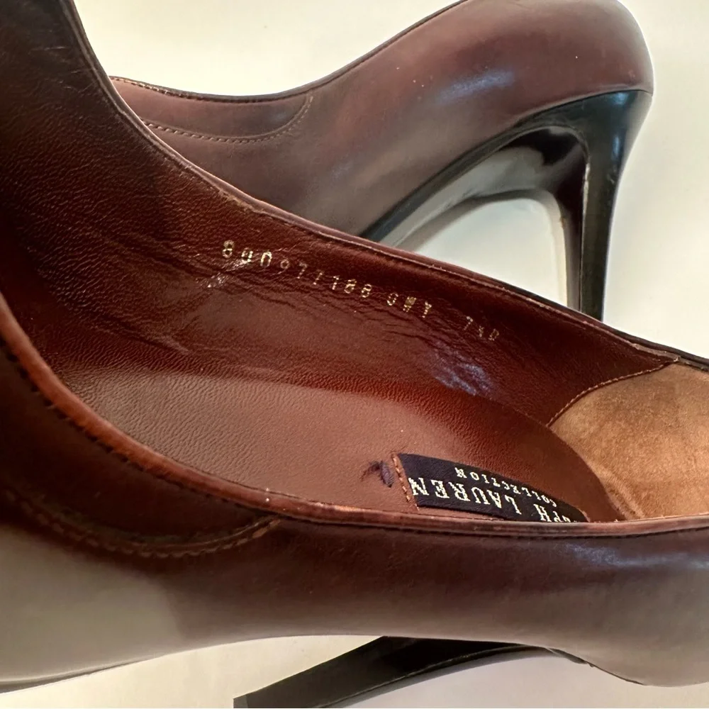 Ralph Lauren Purple Label Brown Peep Toe Heels - Picture 6 of 8